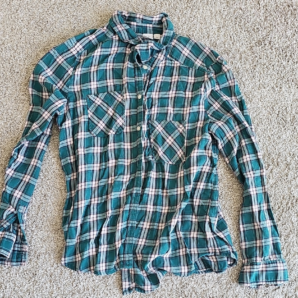 BP Green and White Plaid Casual Shirt